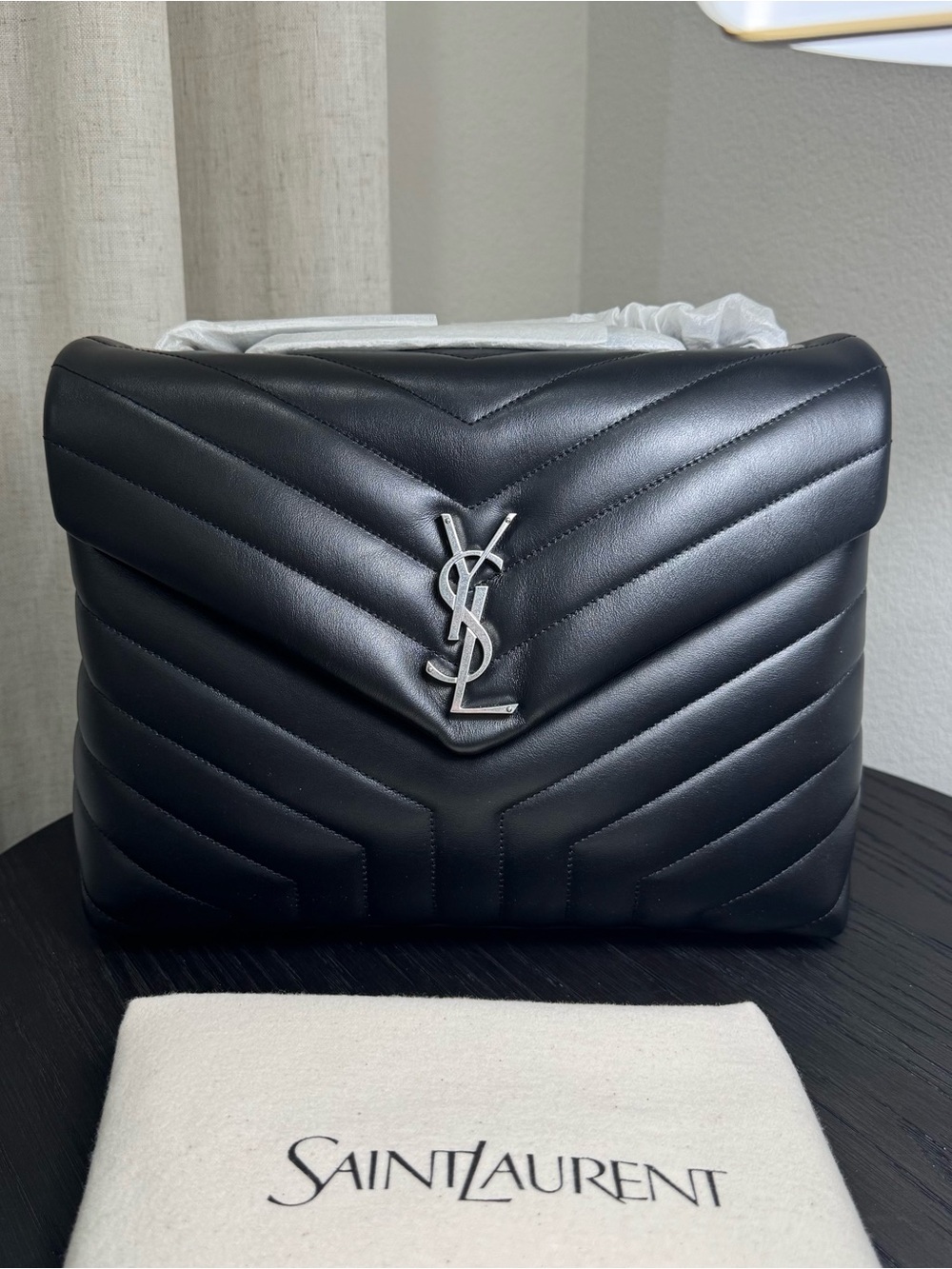 Saint Laurent YSL Loulou Medium Shoulder Bag Quilted Leather Black